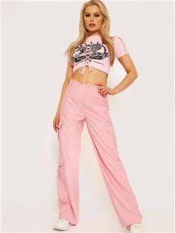 Vivichi Pink Loren Wide Leg Cargo Trousers -Style Nest Store 28099 2