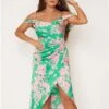 Girl In Mind Pink/Green Camila Floral Wrap Over Midi Dress -Style Nest Store 28172