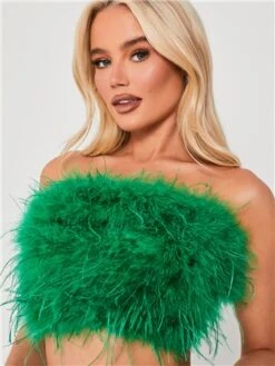 Saint Genies Green Mya Strapless Feather Crop Top -Style Nest Store 28203 1