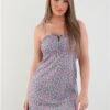 Only Blue / Cyan Blue Nova Lux Patterned Strap Mini Dress -Style Nest Store 28224