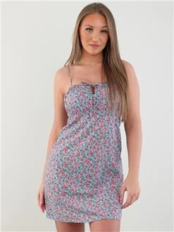 Only Blue / Cyan Blue Nova Lux Patterned Strap Mini Dress