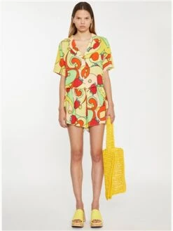 Glamorous Yellow Swirl Print Collared Shirt -Style Nest Store 28239 2