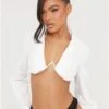 Ego White Long Sleeve Open Back Underwired Cropped Shirt -Style Nest Store 28274