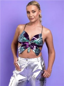 Saint Genies Black/Green Sequin Butterfly Top -Style Nest Store 28314 2