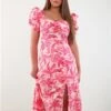 Girl In Mind Pink Floral Lillian Sweetheart Midi Dress -Style Nest Store 28340