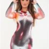 Vivichi Black / Orange Body Print Detail Bodycon Dress -Style Nest Store 28344