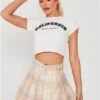 Saint Genies Cream / Yellow Check Pleat Mini Skirt -Style Nest Store 28389