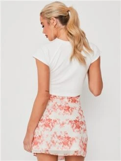 Saint Genies Cream / Orange Floral Wrap Mini Skirt -Style Nest Store 28390 3