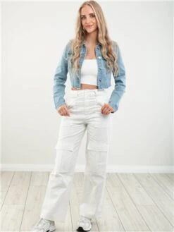 Missy Empire White Amaia High Waisted Cargo Trousers -Style Nest Store 28408 2