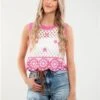 Qed Pink / White Crochet Flower Sleeveless Top -Style Nest Store 28409