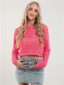 Missy Empire Pink Reese Crochet Crop Top