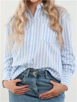 Saint Genies Blue / White Stripe Long Sleeve Shirt -Style Nest Store 28452 1