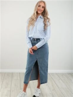 Saint Genies Blue / White Stripe Long Sleeve Shirt -Style Nest Store 28452 2