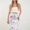 Saint Genies Pink / Cream Blurred Print Satin Midi Skirt -Style Nest Store 28453