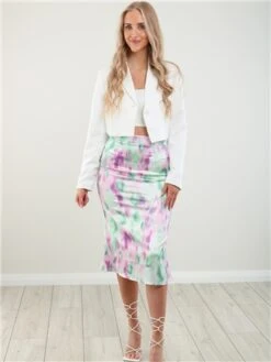 Saint Genies Pink / Cream Blurred Print Satin Midi Skirt 8 Saint Genies Pink / Cream Blurred Print Satin Midi Skirt -Style Nest Store 28453 2
