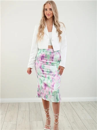 Saint Genies Pink / Cream Blurred Print Satin Midi Skirt 5 Saint Genies Pink / Cream Blurred Print Satin Midi Skirt - Image 3