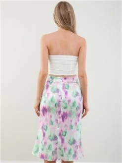 Saint Genies Pink / Cream Blurred Print Satin Midi Skirt 9 Saint Genies Pink / Cream Blurred Print Satin Midi Skirt -Style Nest Store 28453 3