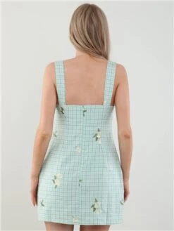 Saint Genies Green Check Floral Pinafore Dress -Style Nest Store 28464 3