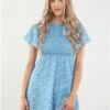 Daisy Street Ditsy Floral Blue Ruched Mini Dress -Style Nest Store 28467