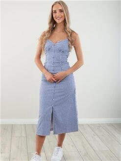 Daisy Street Light Blue Gingham Midi Dress -Style Nest Store 28468 2