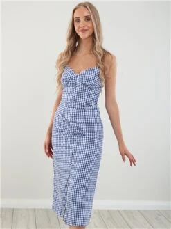 Daisy Street Light Blue Gingham Midi Dress