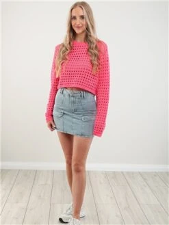 Saint Genies Light Blue Denim Short Cargo Skirt -Style Nest Store 28474 2