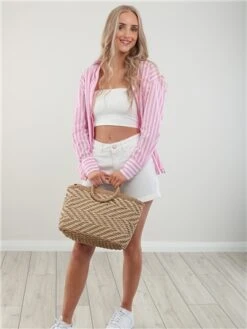 Saint Genies Pink / White Stripe Long Sleeve Shirt -Style Nest Store 28476 2