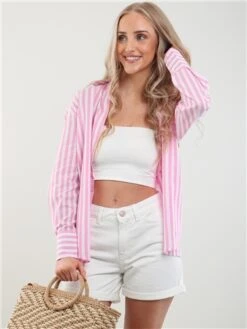 Saint Genies Pink / White Stripe Long Sleeve Shirt
