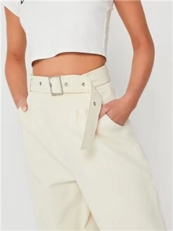 Saint Genies Cream Belted Wide Leg Trouser -Style Nest Store 28497 1