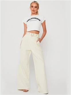 Saint Genies Cream Belted Wide Leg Trouser -Style Nest Store 28497 2