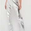 Saint Genies Silver Alix Metallic High Waisted Wide Leg Trousers -Style Nest Store 28502