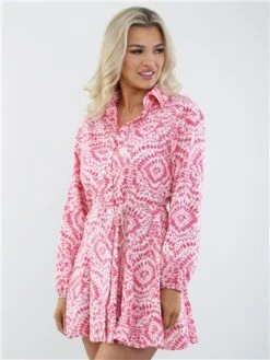 Saint Genies Pink Print Shirt Dress