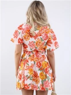 Ax Paris Pink Floral Wrap Top Belted Skater Dress -Style Nest Store 28578 3