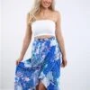 Girl In Mind Blue Emily Patchwork Frill Detail Wrap Skirt