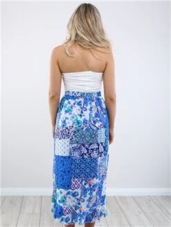 Girl In Mind Blue Emily Patchwork Frill Detail Wrap Skirt -Style Nest Store 28581 3