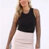 Saint Genies Black Roxy Mesh Diamante Long Sleeve Top -Style Nest Store 28593