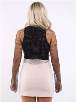 Saint Genies Black Roxy Mesh Diamante Long Sleeve Top -Style Nest Store 28593 3