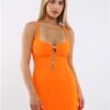 Saint Genies Orange Francesca Bodycon Mini Dress With Diamante Cut Out