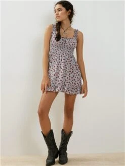 Motel Blue Floral Ditsy Soyata Mini Day Dress -Style Nest Store 28597 2