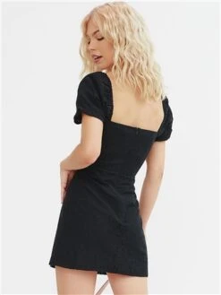 The Frolic Black Crochet Short Puff Sleeve Dress -Style Nest Store 28611 3
