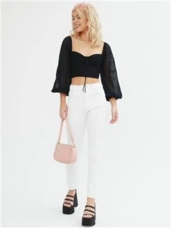 The Frolic Black Long Sleeve Cropped Lace Detail Top -Style Nest Store 28615 2