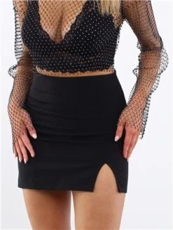 Only Black / Black Carolina Abba Short Slit Skirt -Style Nest Store 28648 1