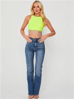 Saint Genies Lime Green Beatrix Diamante Fringe Racer Shape Crop Top -Style Nest Store 28661 2