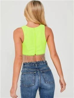 Saint Genies Lime Green Beatrix Diamante Fringe Racer Shape Crop Top -Style Nest Store 28661 3