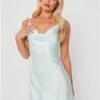 Saint Genies Baby Blue Satin Cowl Neck Mini Dress -Style Nest Store 28668