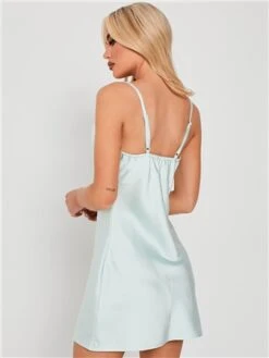 Saint Genies Baby Blue Satin Cowl Neck Mini Dress -Style Nest Store 28668 3