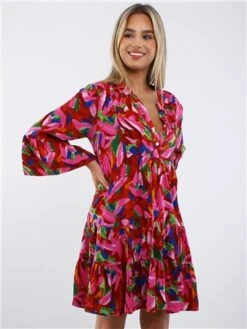 Qed Pink Floral Print Smock Dress