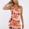 Vivichi Orange Print Pattern Slinky Mini Dress -Style Nest Store 28690
