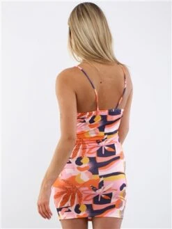 Vivichi Orange Print Pattern Slinky Mini Dress -Style Nest Store 28690 3