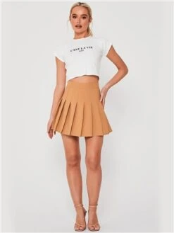 Saint Genies Beige Pleated Skort -Style Nest Store 28698 2
